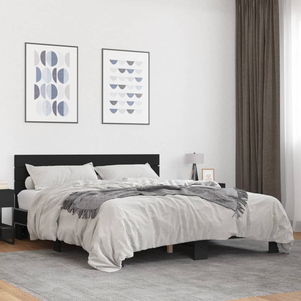 Cadru de pat, negru, 150x200 cm, lemn prelucrat și metal GartenMobel Dekor