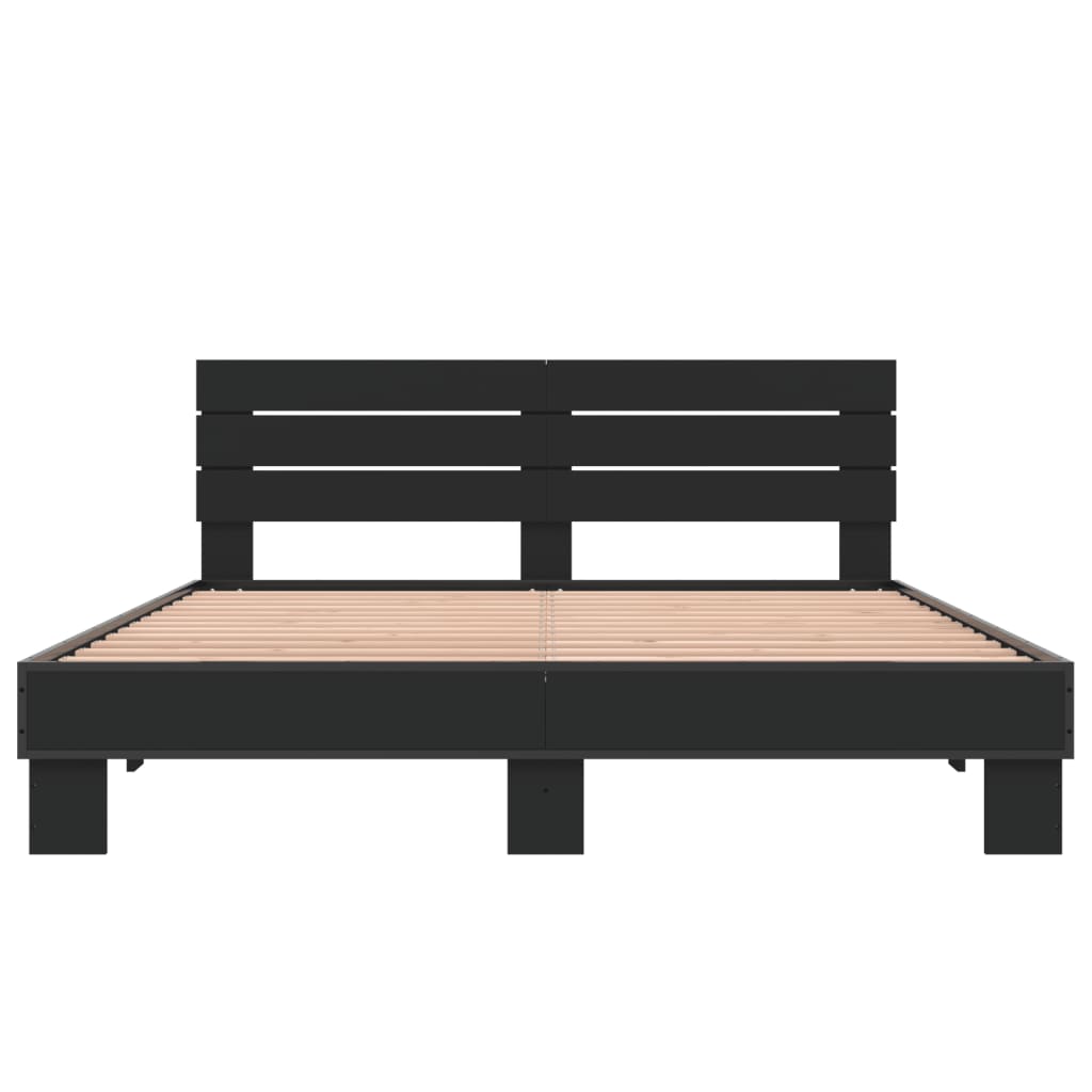 Cadru de pat, negru, 160x200 cm, lemn prelucrat și metal GartenMobel Dekor