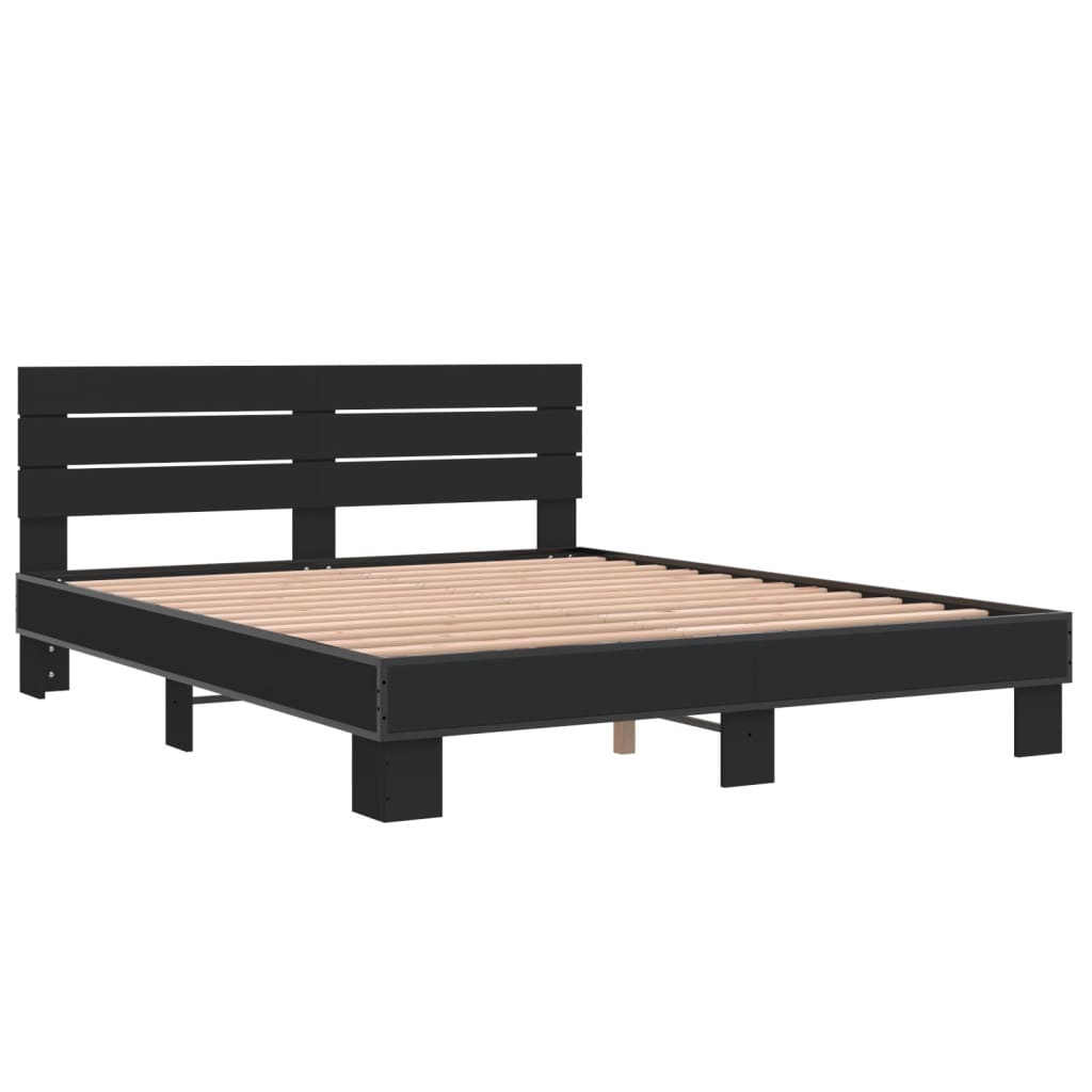 Cadru de pat, negru, 160x200 cm, lemn prelucrat și metal GartenMobel Dekor