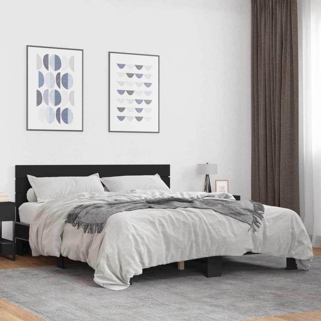 Cadru de pat, negru, 160x200 cm, lemn prelucrat și metal GartenMobel Dekor