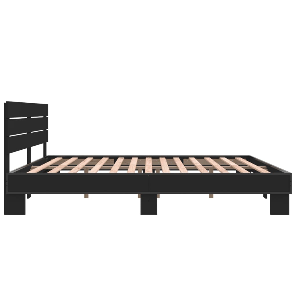 Cadru de pat, negru, 200x200 cm, lemn prelucrat și metal GartenMobel Dekor