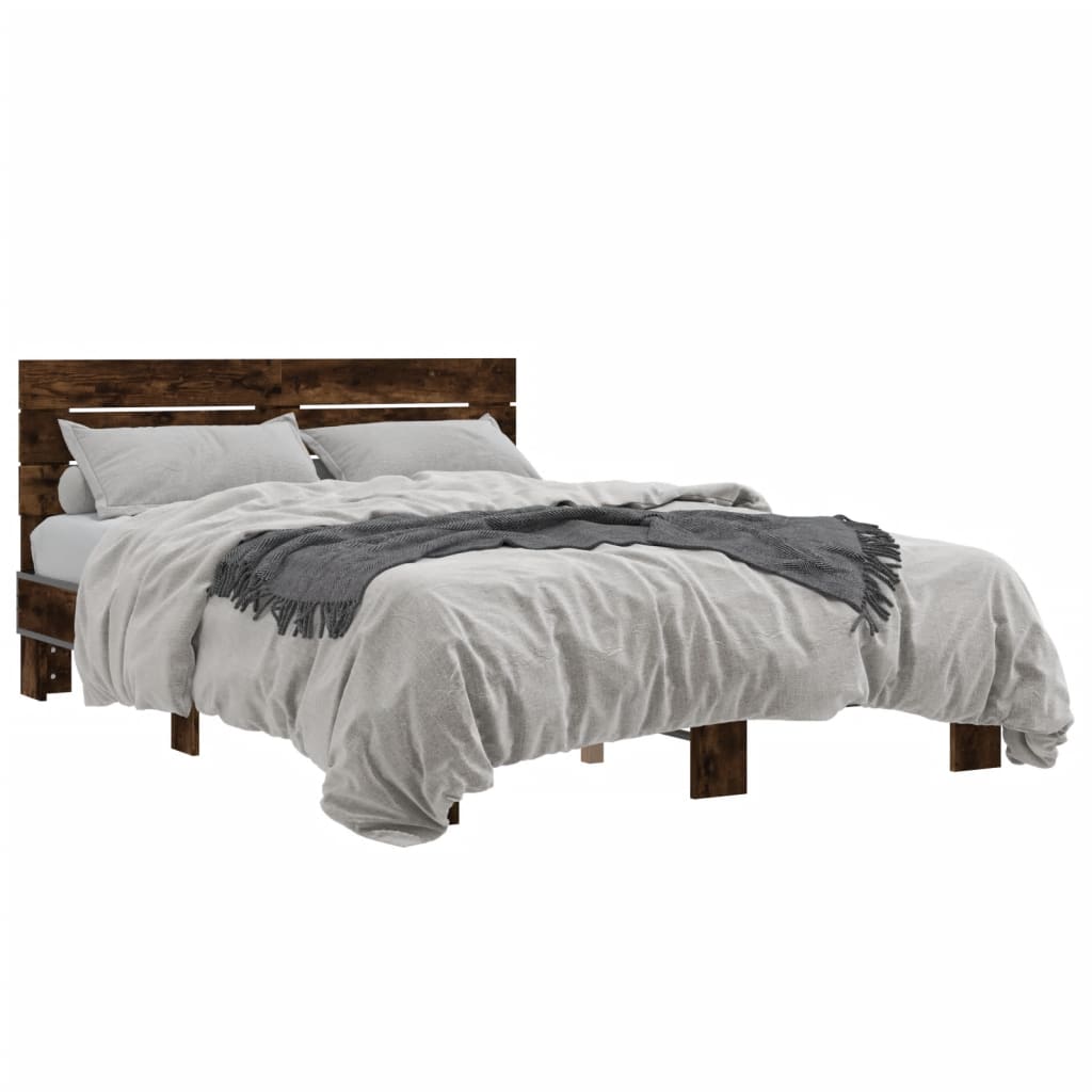 Cadru de pat, stejar afumat 120x190 cm lemn prelucrat și metal GartenMobel Dekor