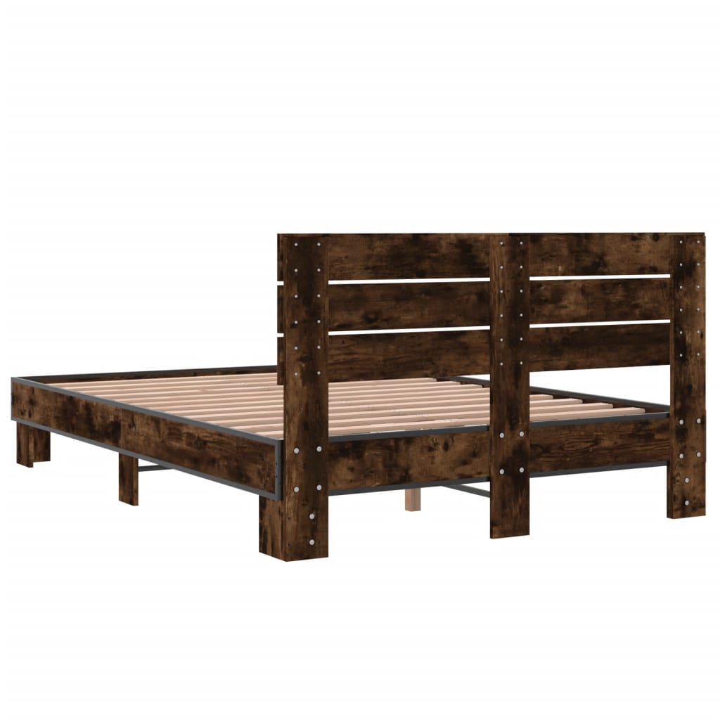 Cadru de pat, stejar afumat 120x190 cm lemn prelucrat și metal GartenMobel Dekor