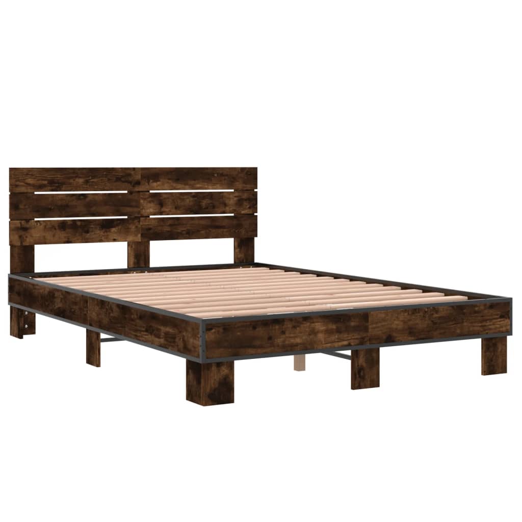Cadru de pat, stejar afumat 120x190 cm lemn prelucrat și metal GartenMobel Dekor