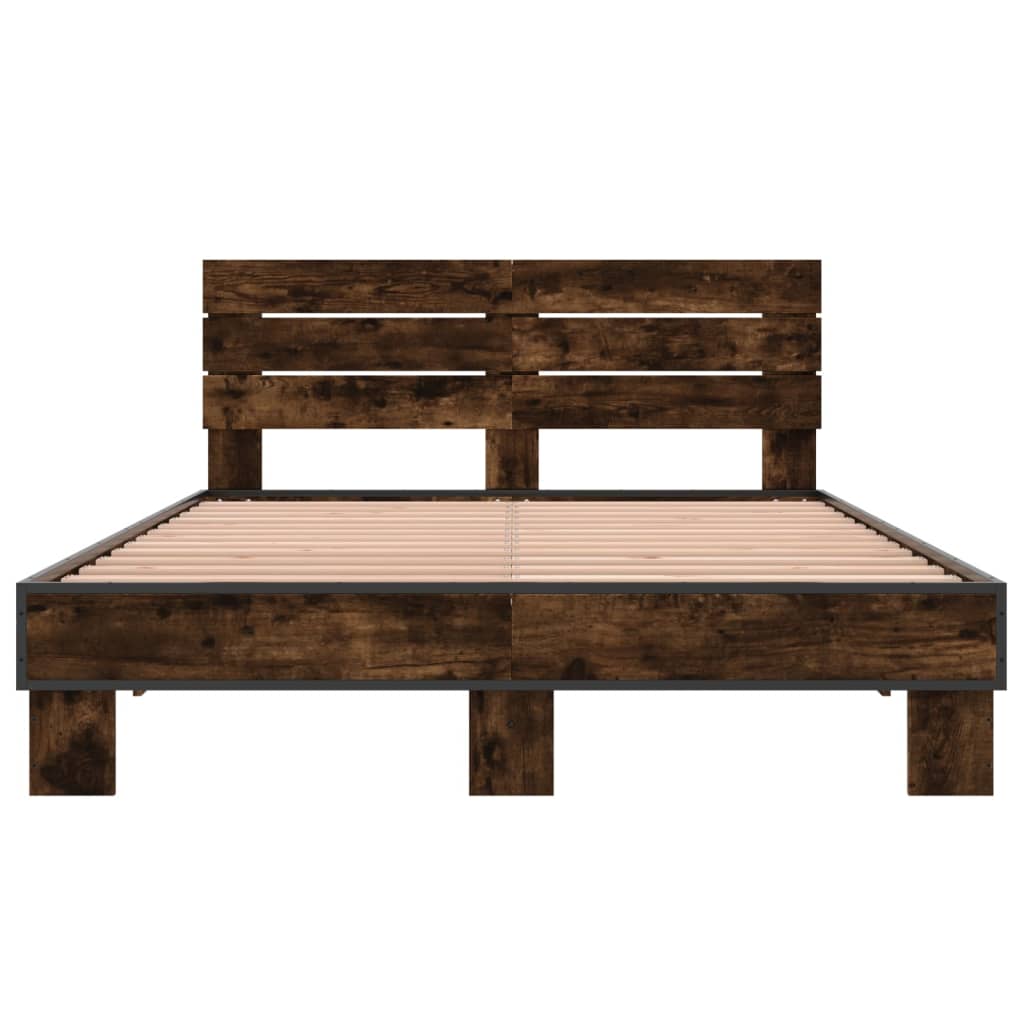 Cadru de pat, stejar afumat 120x190 cm lemn prelucrat și metal GartenMobel Dekor
