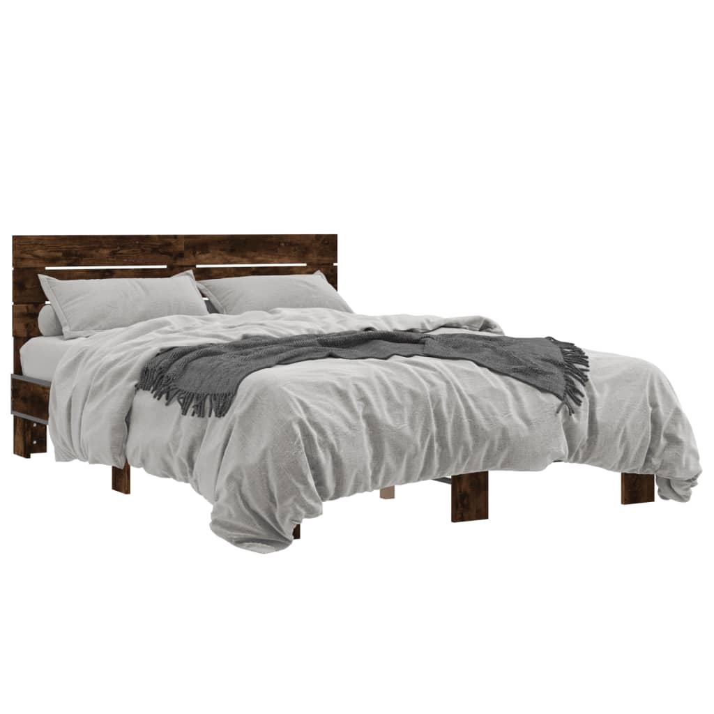 Cadru de pat, stejar afumat 140x190 cm lemn prelucrat și metal GartenMobel Dekor
