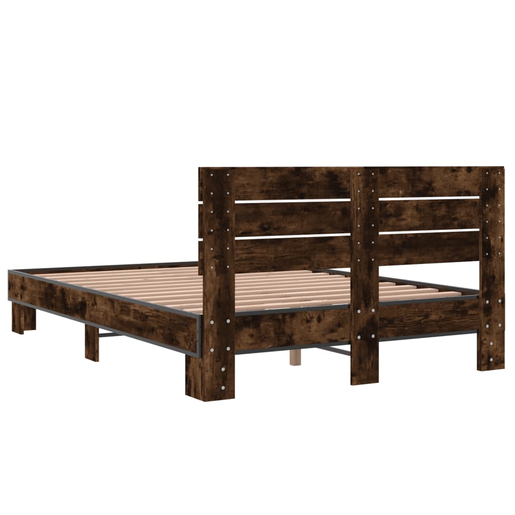 Cadru de pat, stejar afumat 140x190 cm lemn prelucrat și metal GartenMobel Dekor