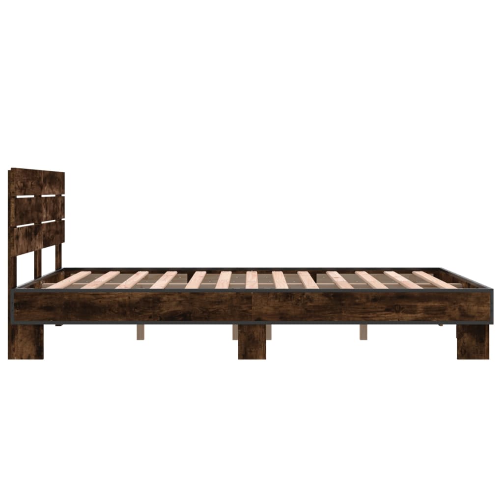 Cadru de pat, stejar afumat 140x190 cm lemn prelucrat și metal GartenMobel Dekor