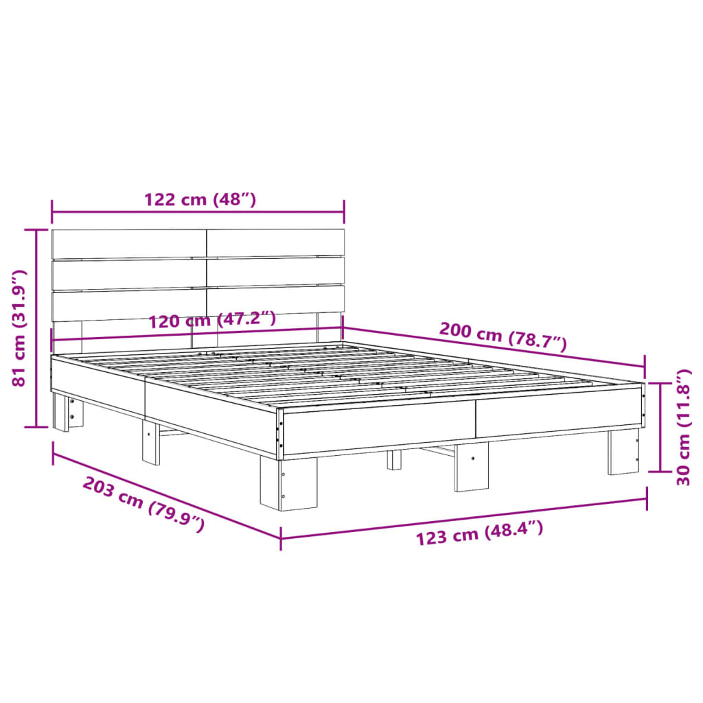 Cadru de pat, stejar fumuriu 120x200 cm lemn prelucrat și metal GartenMobel Dekor