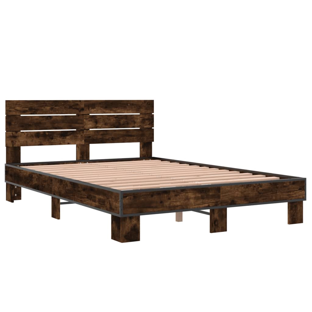 Cadru de pat, stejar fumuriu 120x200 cm lemn prelucrat și metal GartenMobel Dekor