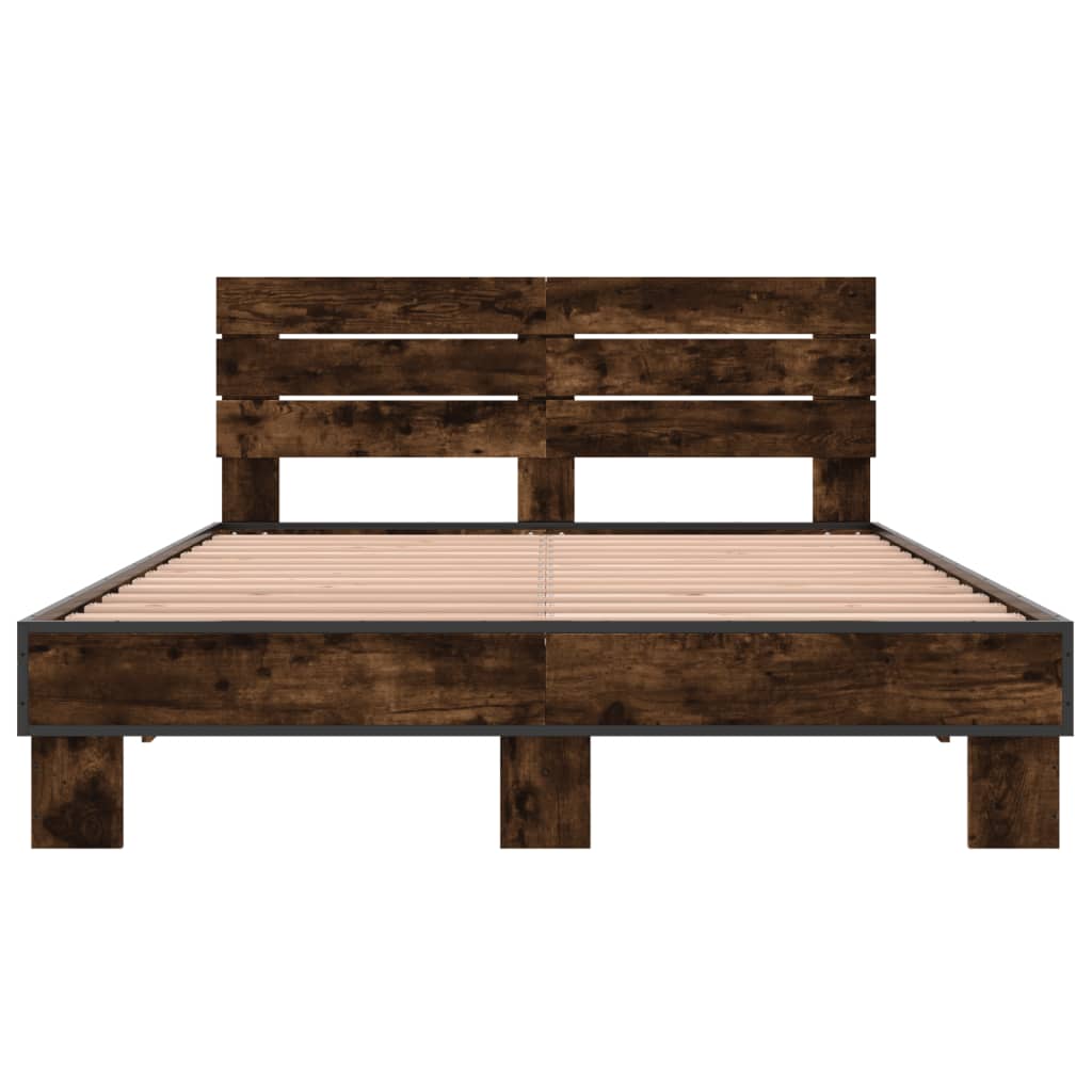 Cadru de pat, stejar fumuriu 120x200 cm lemn prelucrat și metal GartenMobel Dekor