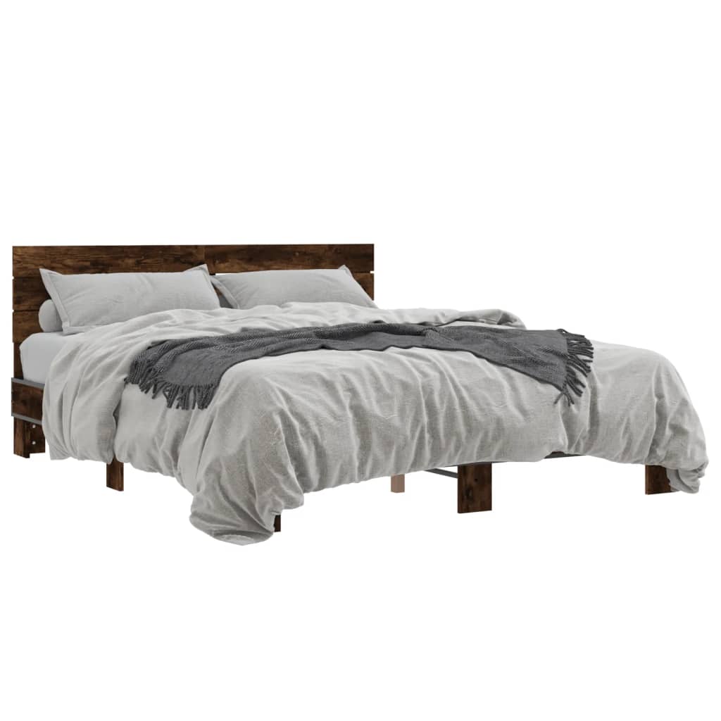 Cadru de pat, stejar fumuriu 150x200 cm lemn prelucrat și metal GartenMobel Dekor