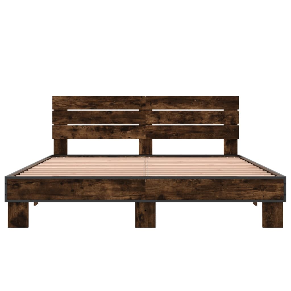 Cadru de pat, stejar fumuriu 150x200 cm lemn prelucrat și metal GartenMobel Dekor