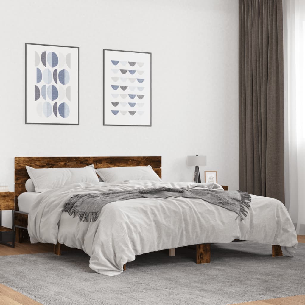Cadru de pat, stejar fumuriu 150x200 cm lemn prelucrat și metal GartenMobel Dekor