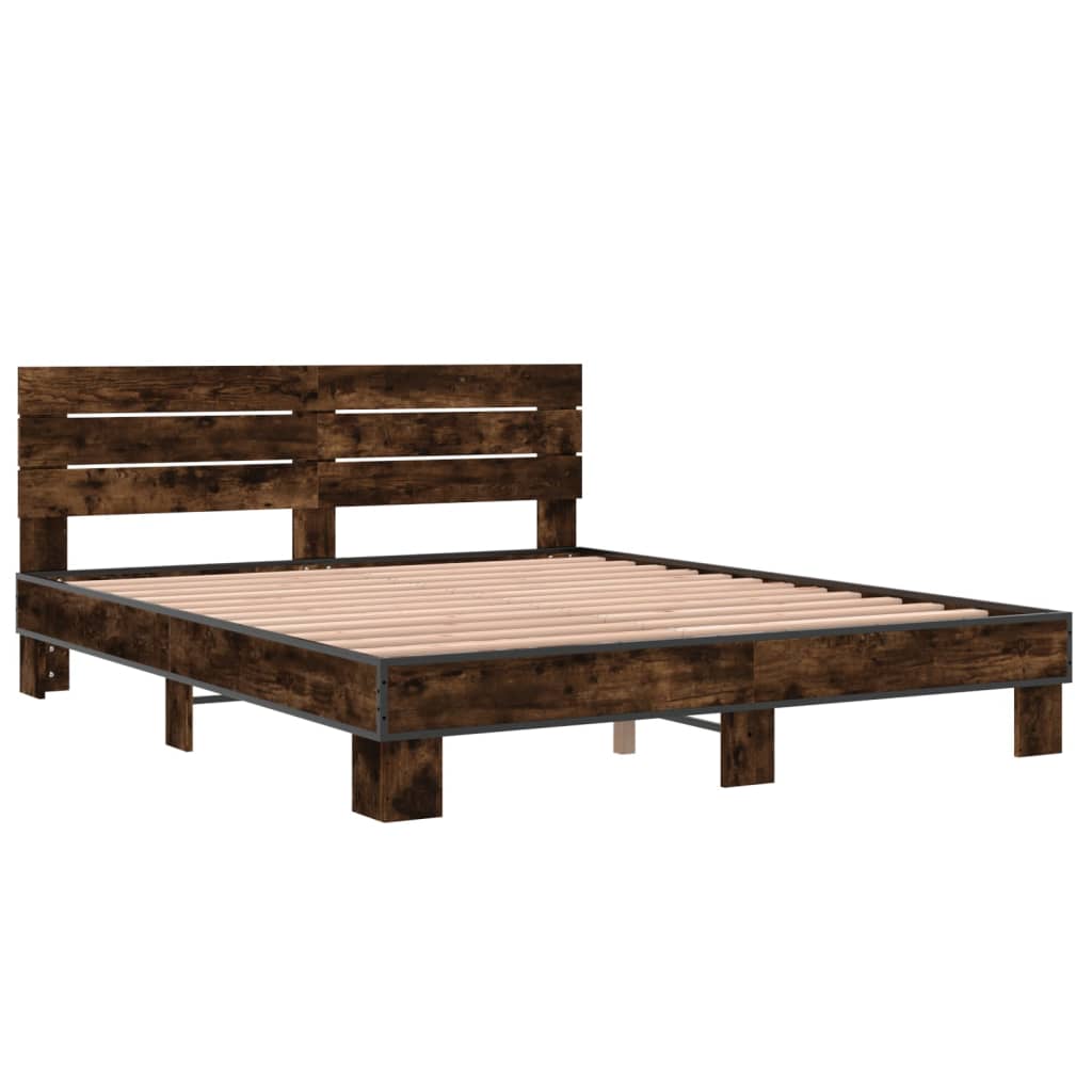 Cadru de pat, stejar fumuriu 150x200 cm lemn prelucrat și metal GartenMobel Dekor
