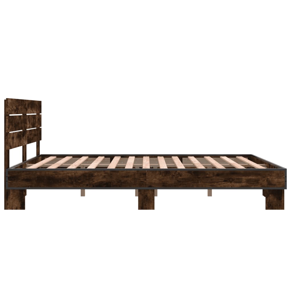 Cadru de pat, stejar fumuriu 150x200 cm lemn prelucrat și metal GartenMobel Dekor