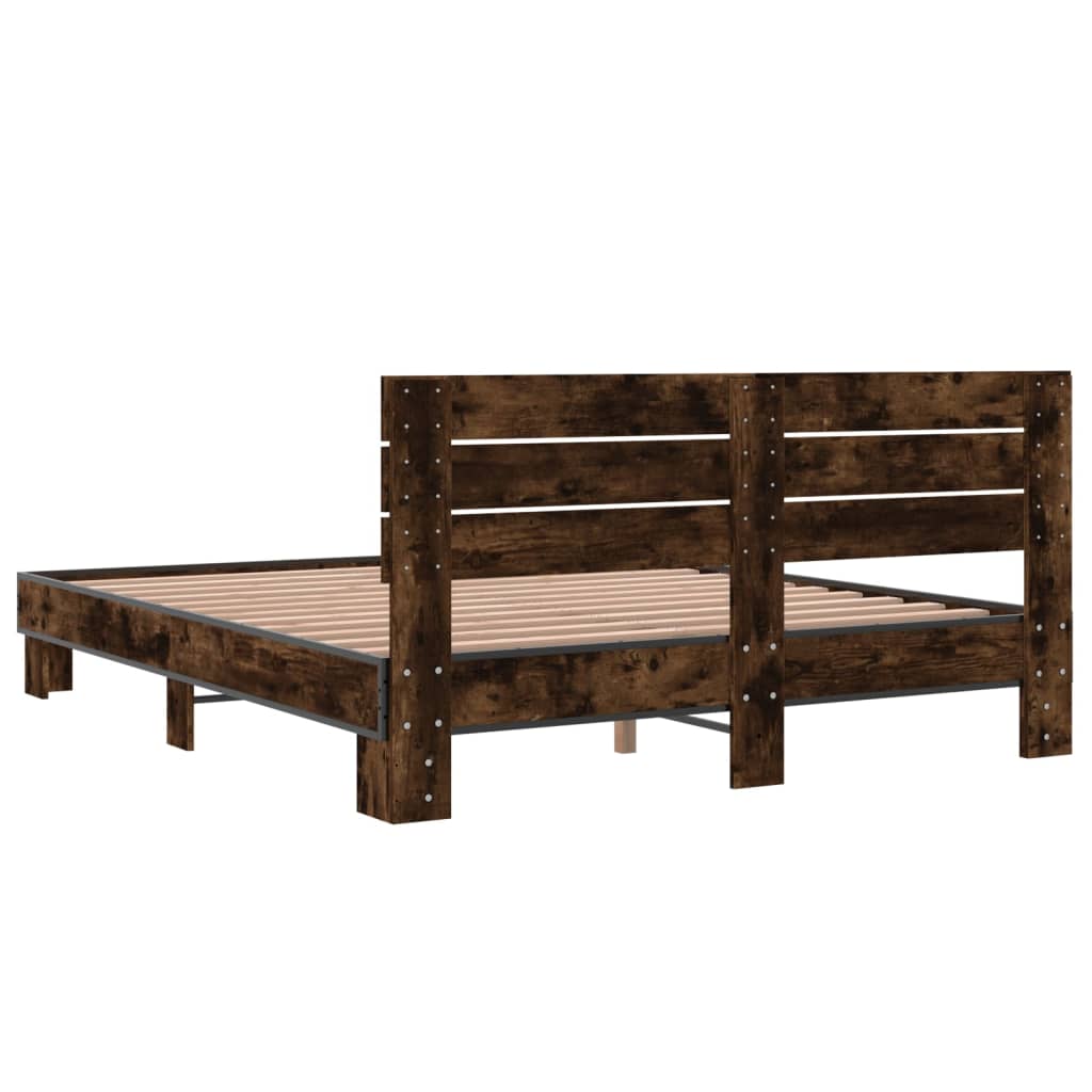 Cadru de pat, stejar fumuriu 150x200 cm lemn prelucrat și metal GartenMobel Dekor