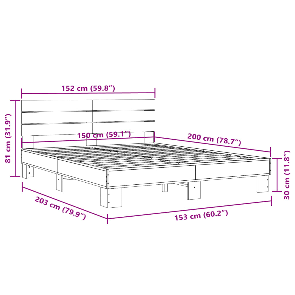 Cadru de pat, stejar fumuriu 150x200 cm lemn prelucrat și metal GartenMobel Dekor