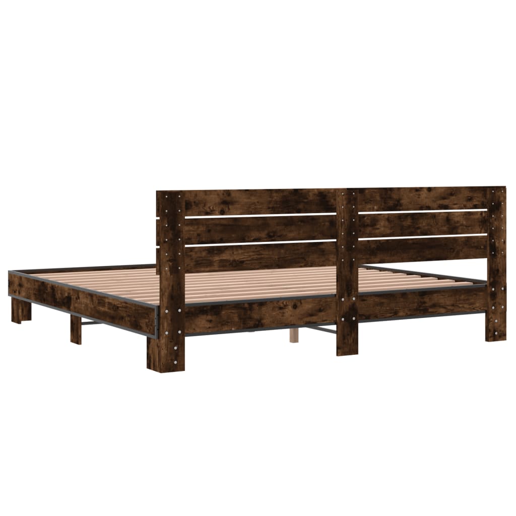 Cadru de pat, stejar fumuriu 200x200 cm lemn prelucrat și metal GartenMobel Dekor