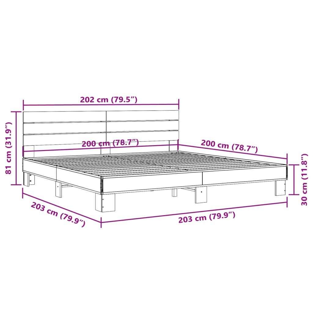 Cadru de pat, stejar fumuriu 200x200 cm lemn prelucrat și metal GartenMobel Dekor