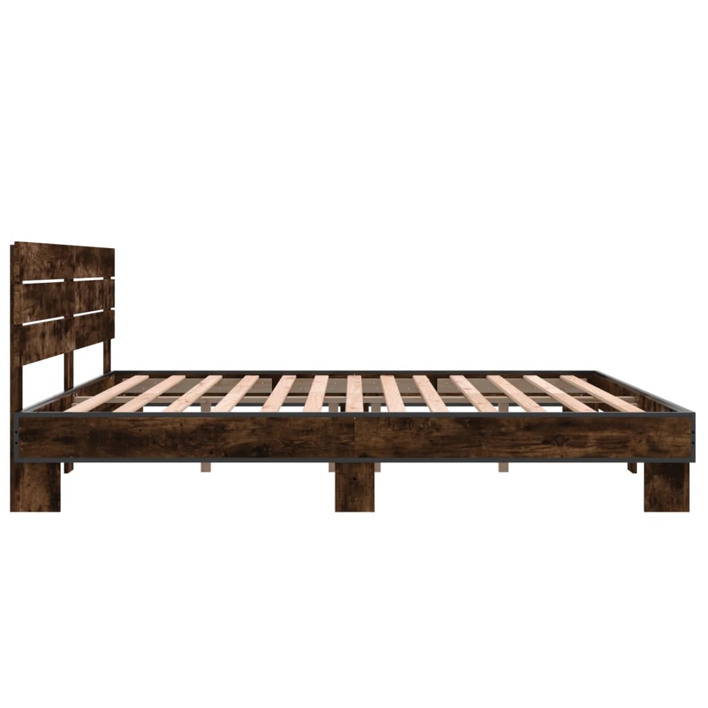 Cadru de pat, stejar fumuriu 200x200 cm lemn prelucrat și metal GartenMobel Dekor