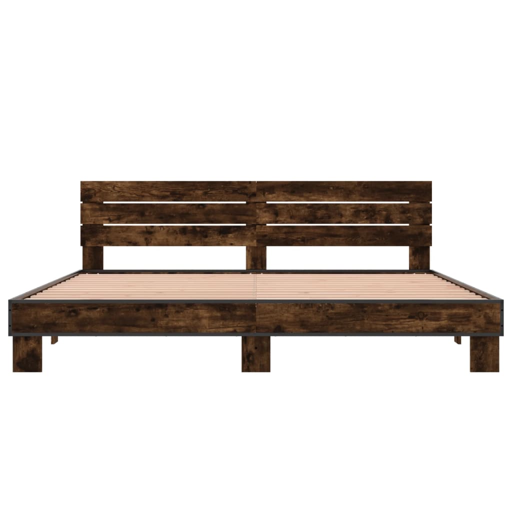 Cadru de pat, stejar fumuriu 200x200 cm lemn prelucrat și metal GartenMobel Dekor