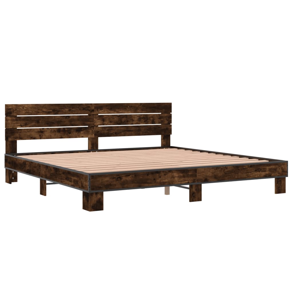 Cadru de pat, stejar fumuriu 200x200 cm lemn prelucrat și metal GartenMobel Dekor