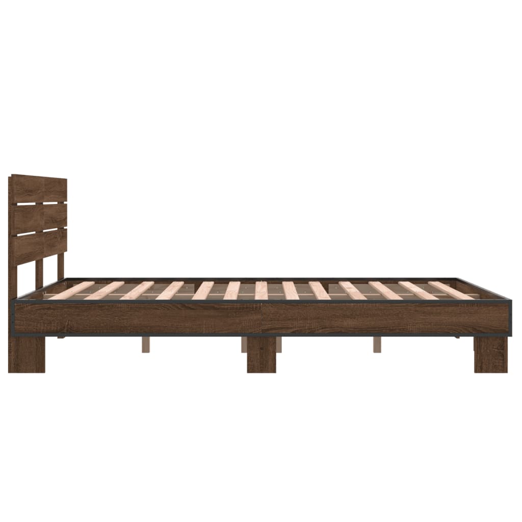 Cadru de pat, stejar maro, 135x190 cm, lemn prelucrat și metal GartenMobel Dekor