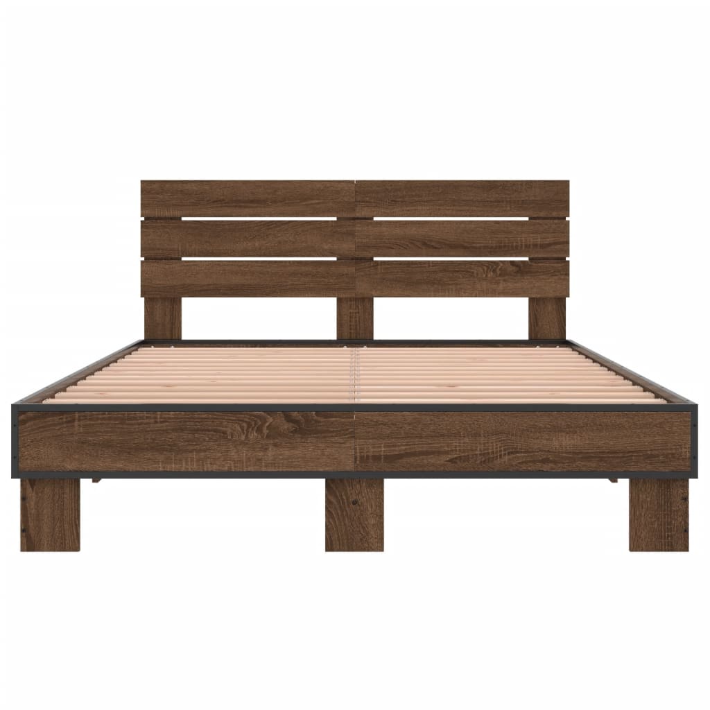 Cadru de pat, stejar maro, 135x190 cm, lemn prelucrat și metal GartenMobel Dekor