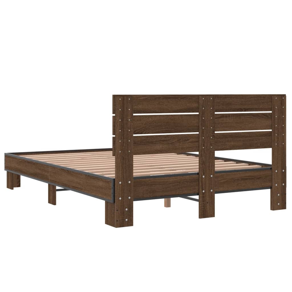 Cadru de pat, stejar maro, 140x190 cm, lemn prelucrat și metal GartenMobel Dekor