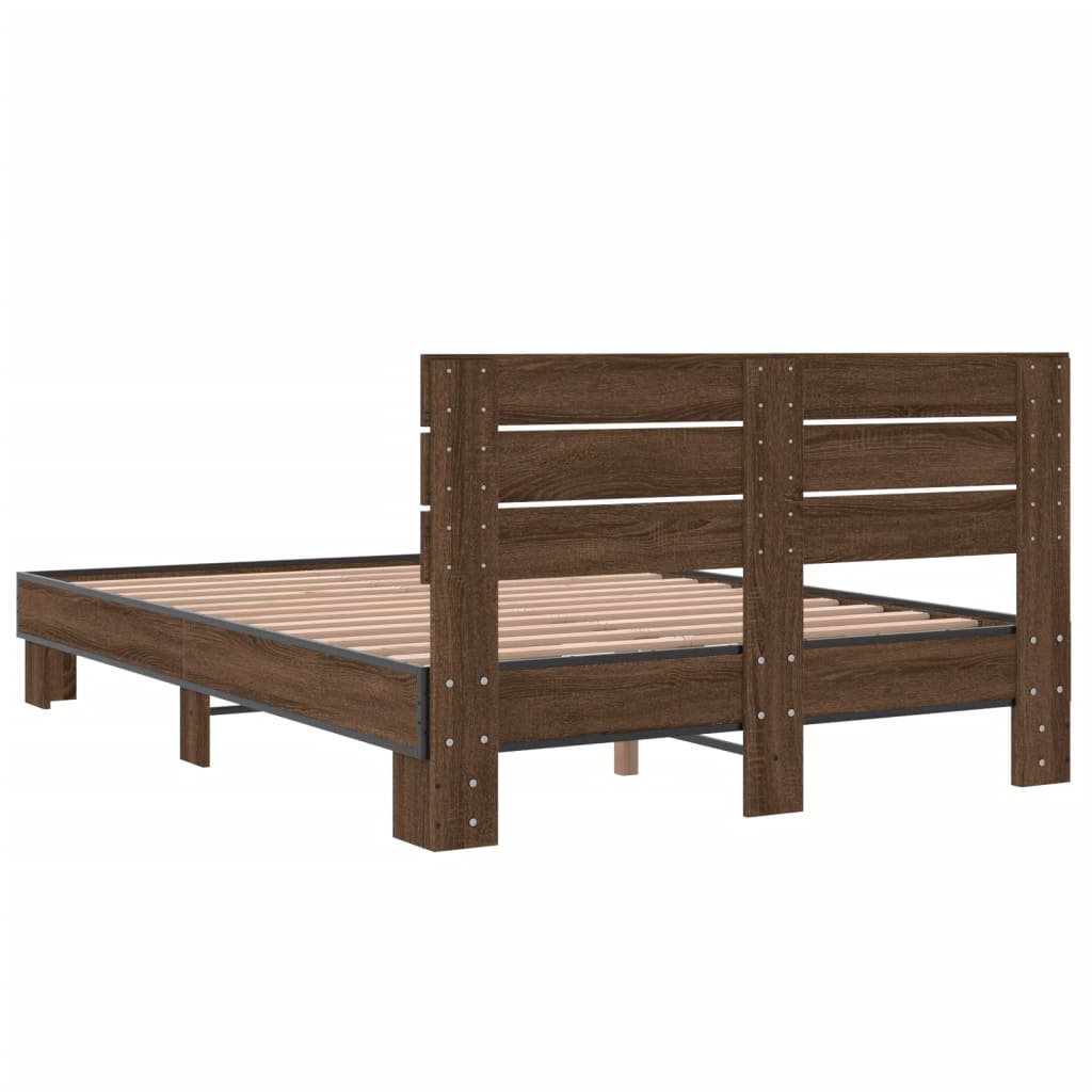 Cadru de pat, stejar maro, 140x200 cm, lemn prelucrat și metal GartenMobel Dekor