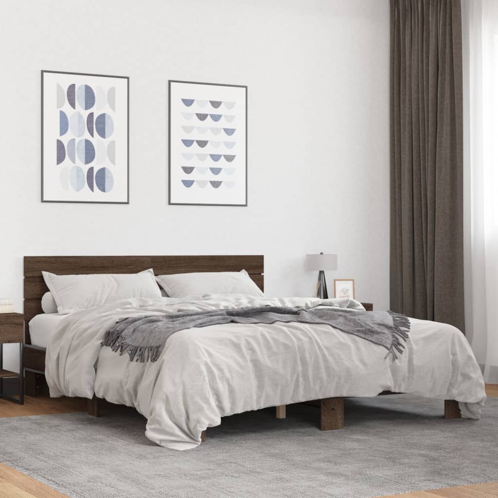 Cadru de pat, stejar maro, 150x200 cm, lemn prelucrat și metal GartenMobel Dekor