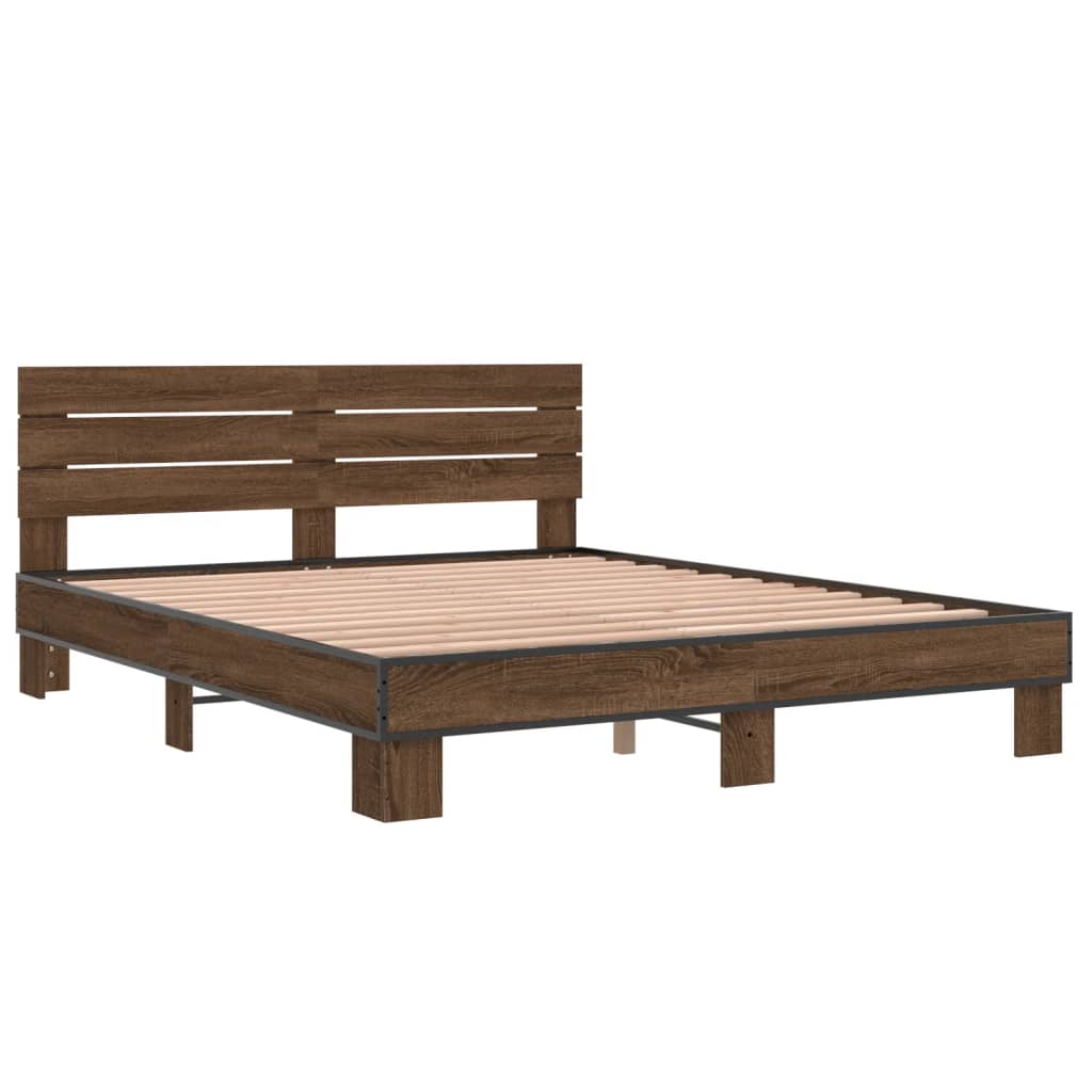 Cadru de pat, stejar maro, 150x200 cm, lemn prelucrat și metal GartenMobel Dekor