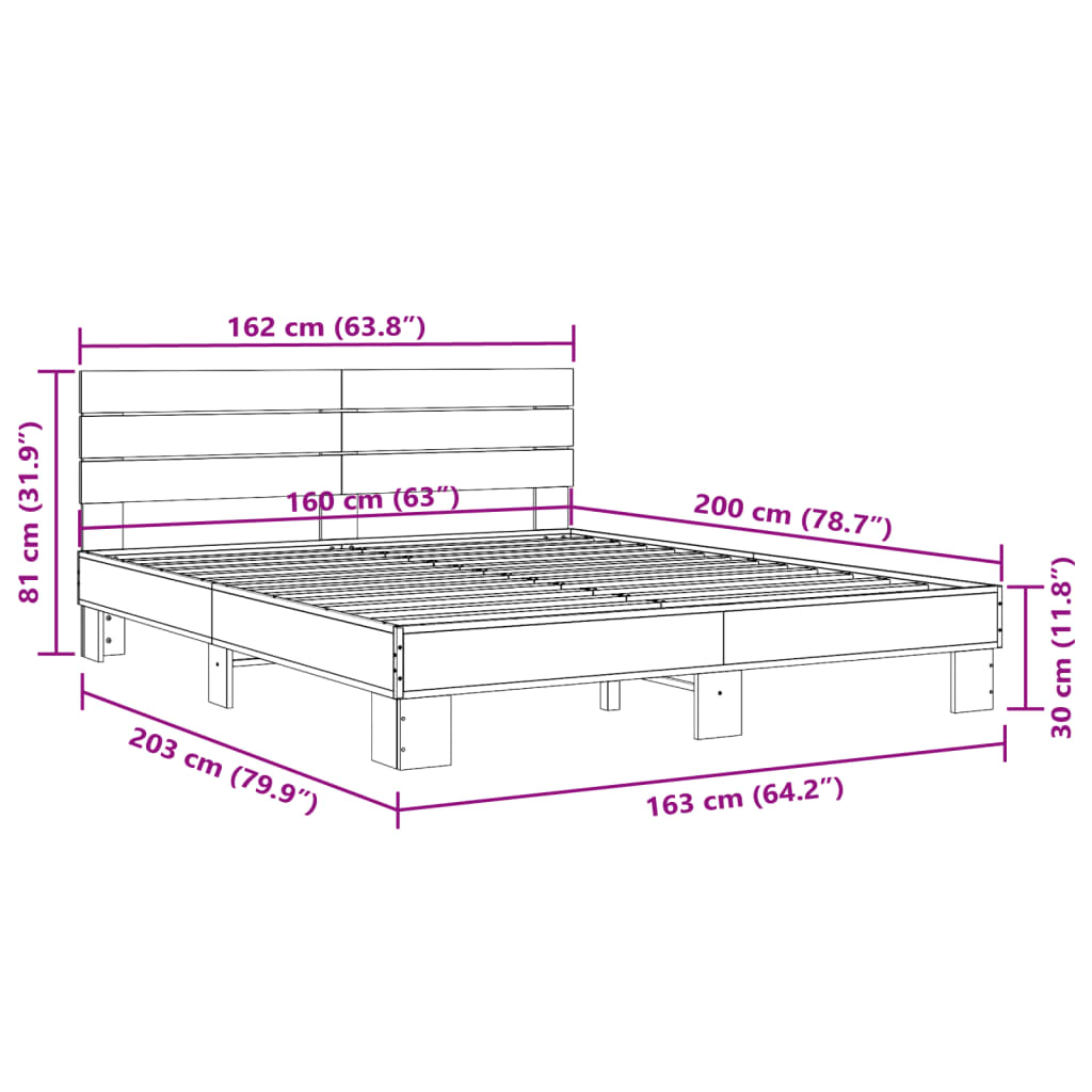 Cadru de pat, stejar maro, 160x200 cm, lemn prelucrat și metal GartenMobel Dekor