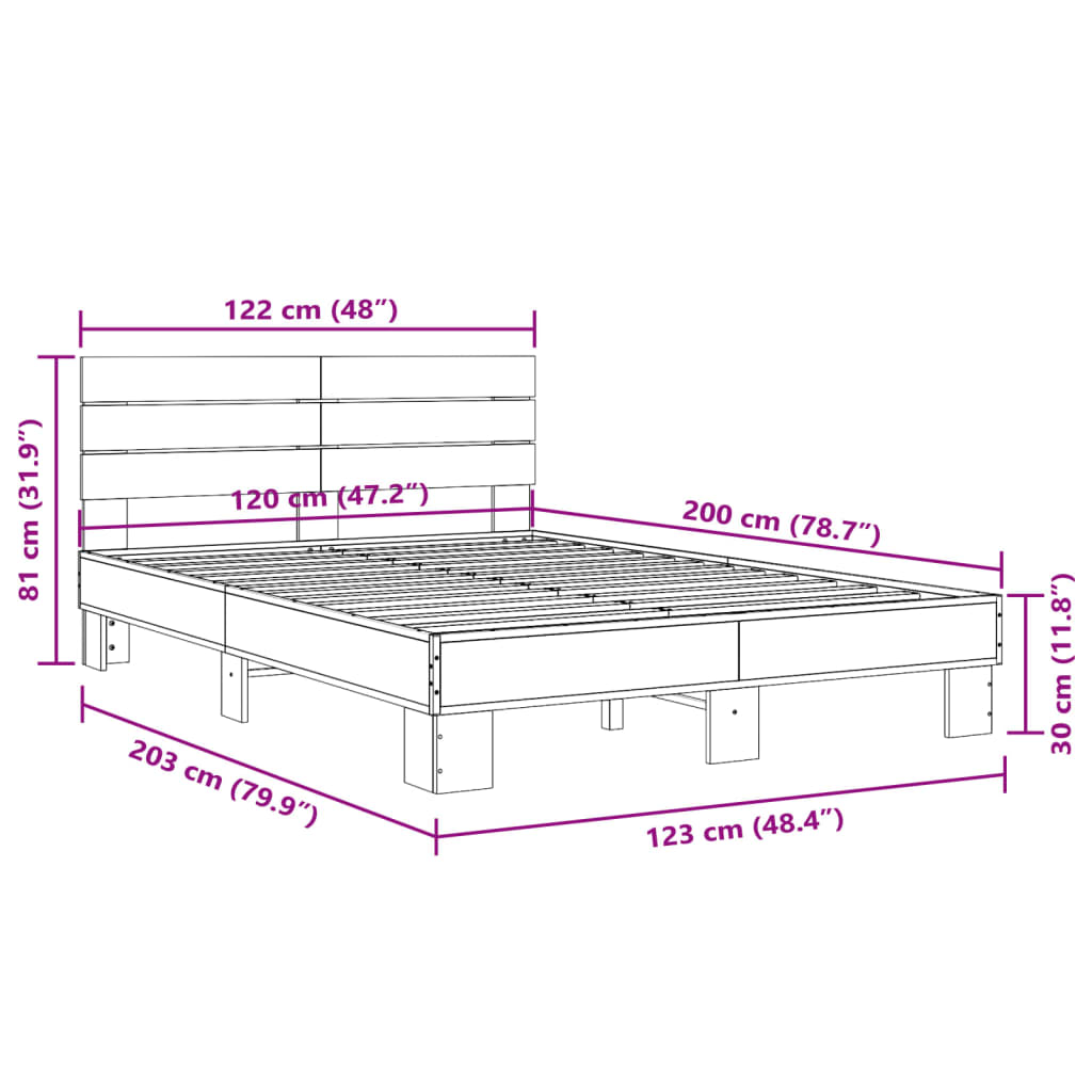 Cadru de pat, stejar sonoma, 120x200cm, lemn prelucrat și metal GartenMobel Dekor