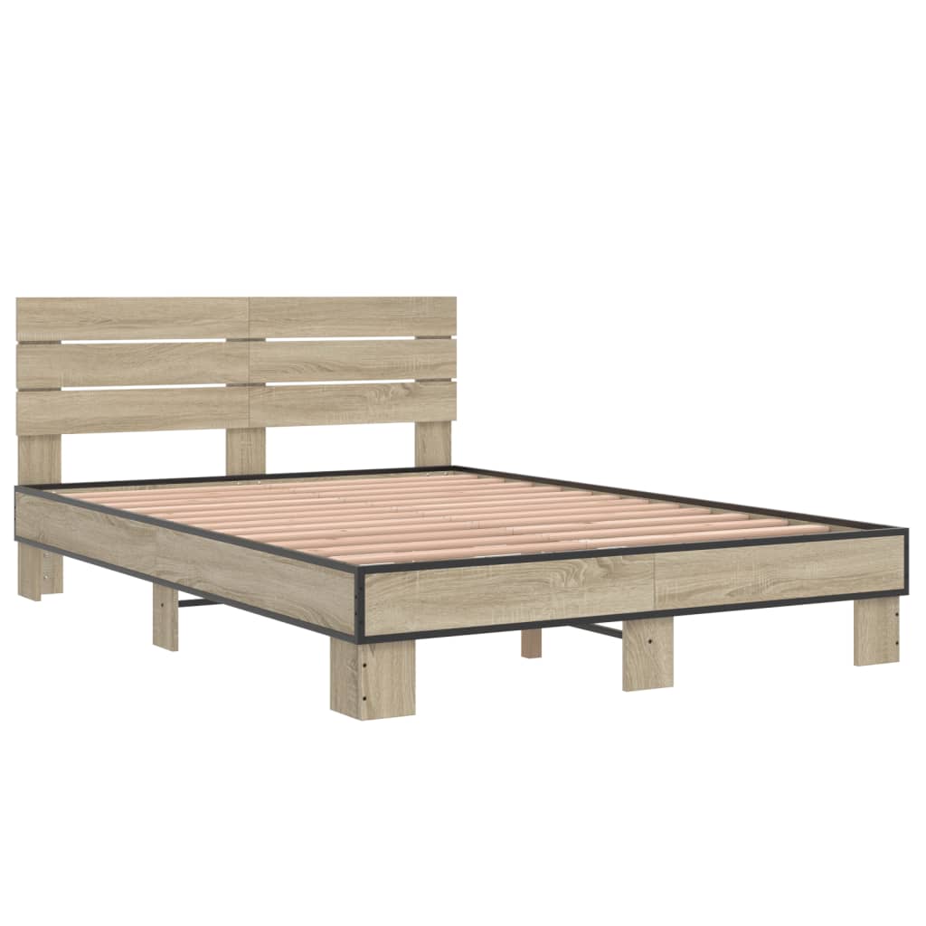 Cadru de pat, stejar sonoma, 140x190cm, lemn prelucrat și metal GartenMobel Dekor