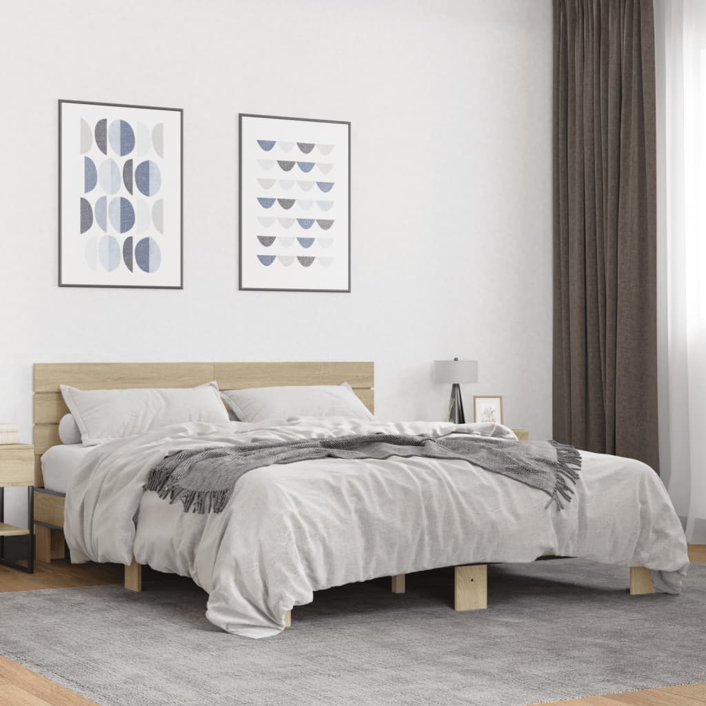 Cadru de pat, stejar sonoma, 150x200cm, lemn prelucrat și metal GartenMobel Dekor