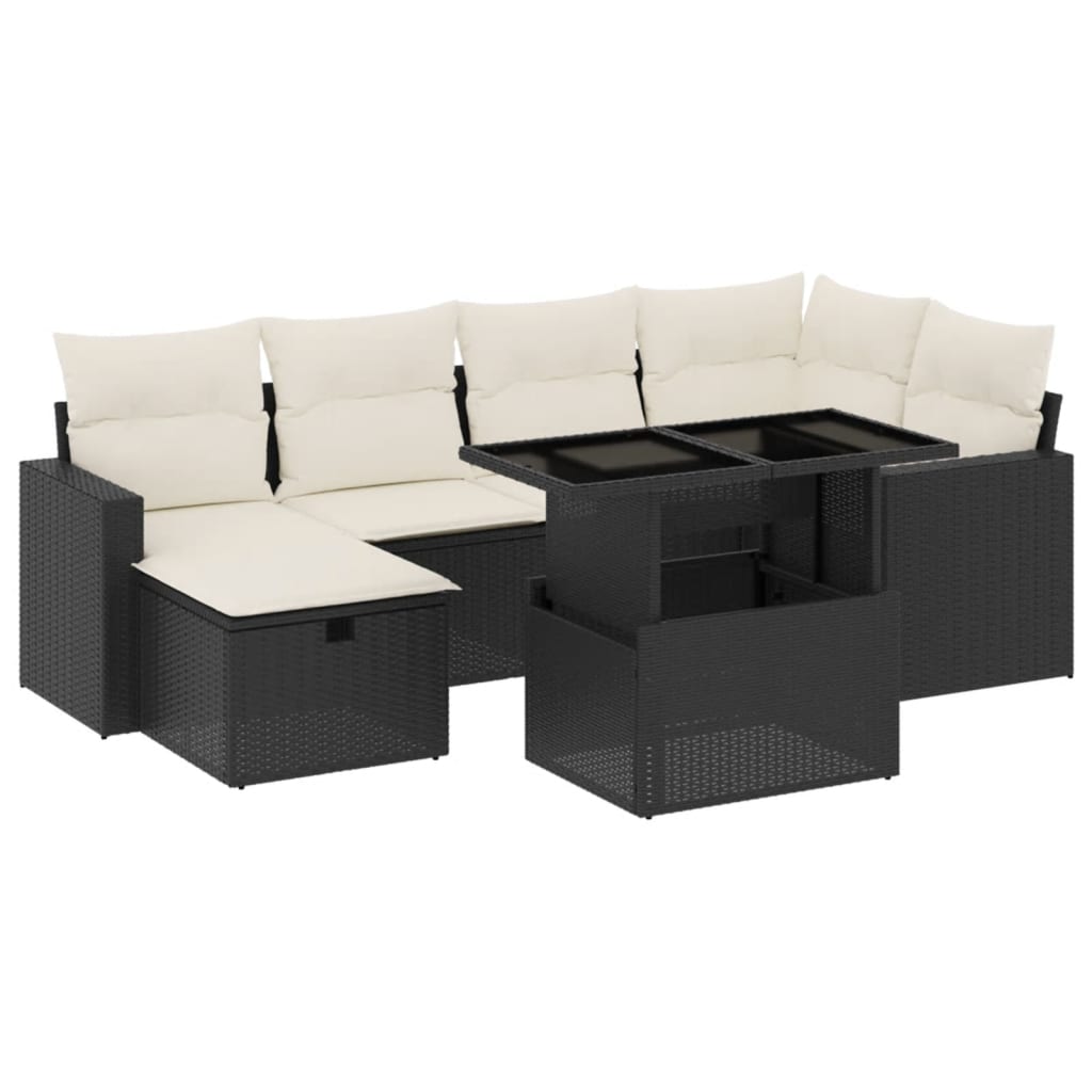 Set canapele de grădină cu perne, 7 piese, negru, poliratan GartenMobel Dekor