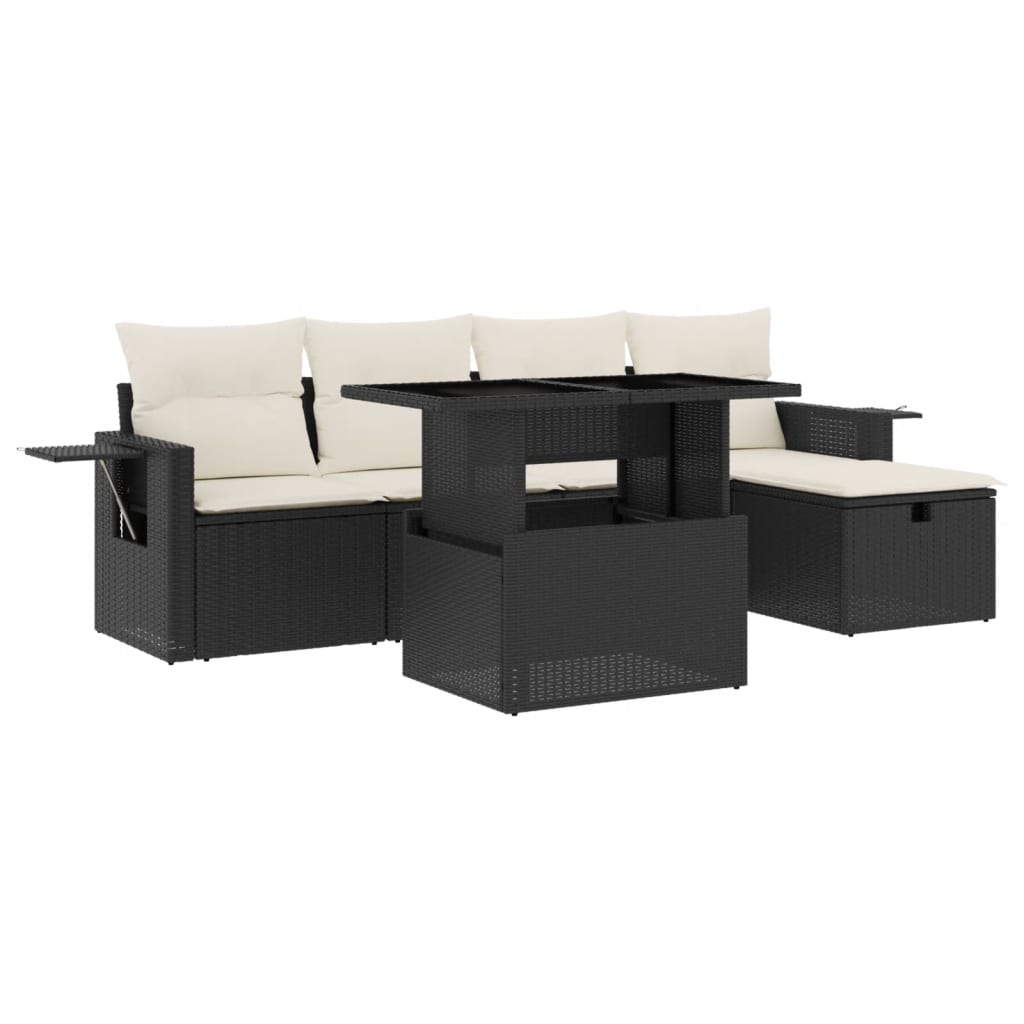 Set mobilier de grădină cu perne, 6 piese, negru, poliratan GartenMobel Dekor