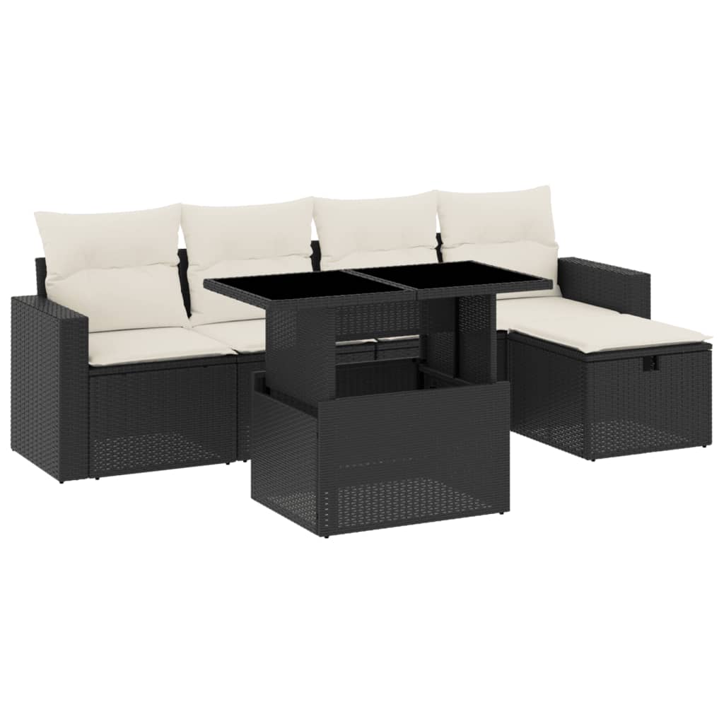 Set mobilier de grădină cu perne, 6 piese, negru, poliratan GartenMobel Dekor
