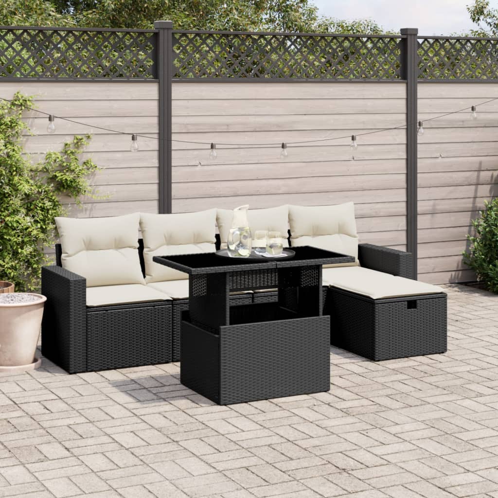Set mobilier de grădină cu perne, 6 piese, negru, poliratan GartenMobel Dekor