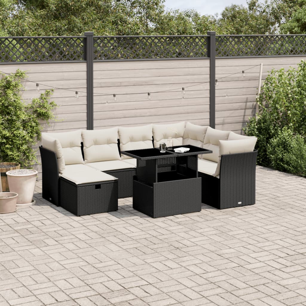 Set mobilier de grădină cu perne, 8 piese, negru, poliratan GartenMobel Dekor