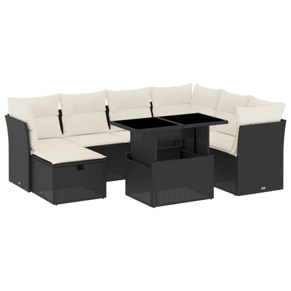Set mobilier de grădină cu perne, 8 piese, negru, poliratan GartenMobel Dekor