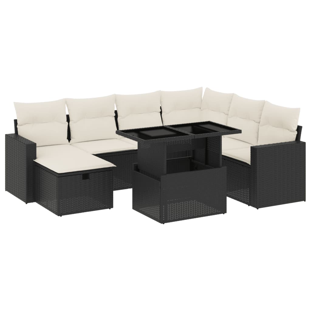 Set mobilier de grădină cu perne, 8 piese, negru, poliratan GartenMobel Dekor