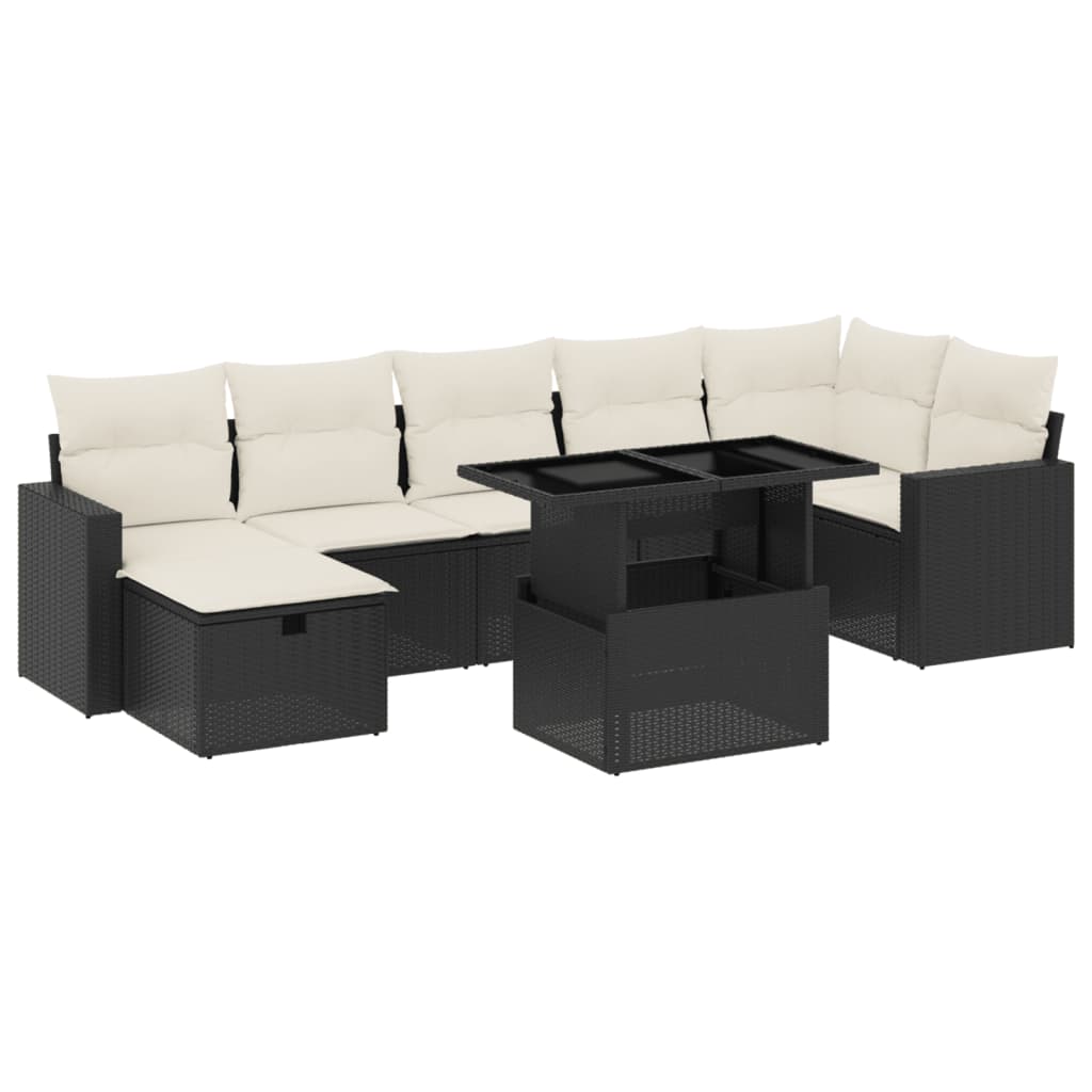 Set mobilier de grădină cu perne, 8 piese, negru, poliratan GartenMobel Dekor