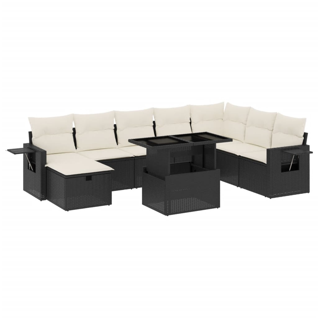 Set mobilier de grădină cu perne, 9 piese, negru, poliratan GartenMobel Dekor