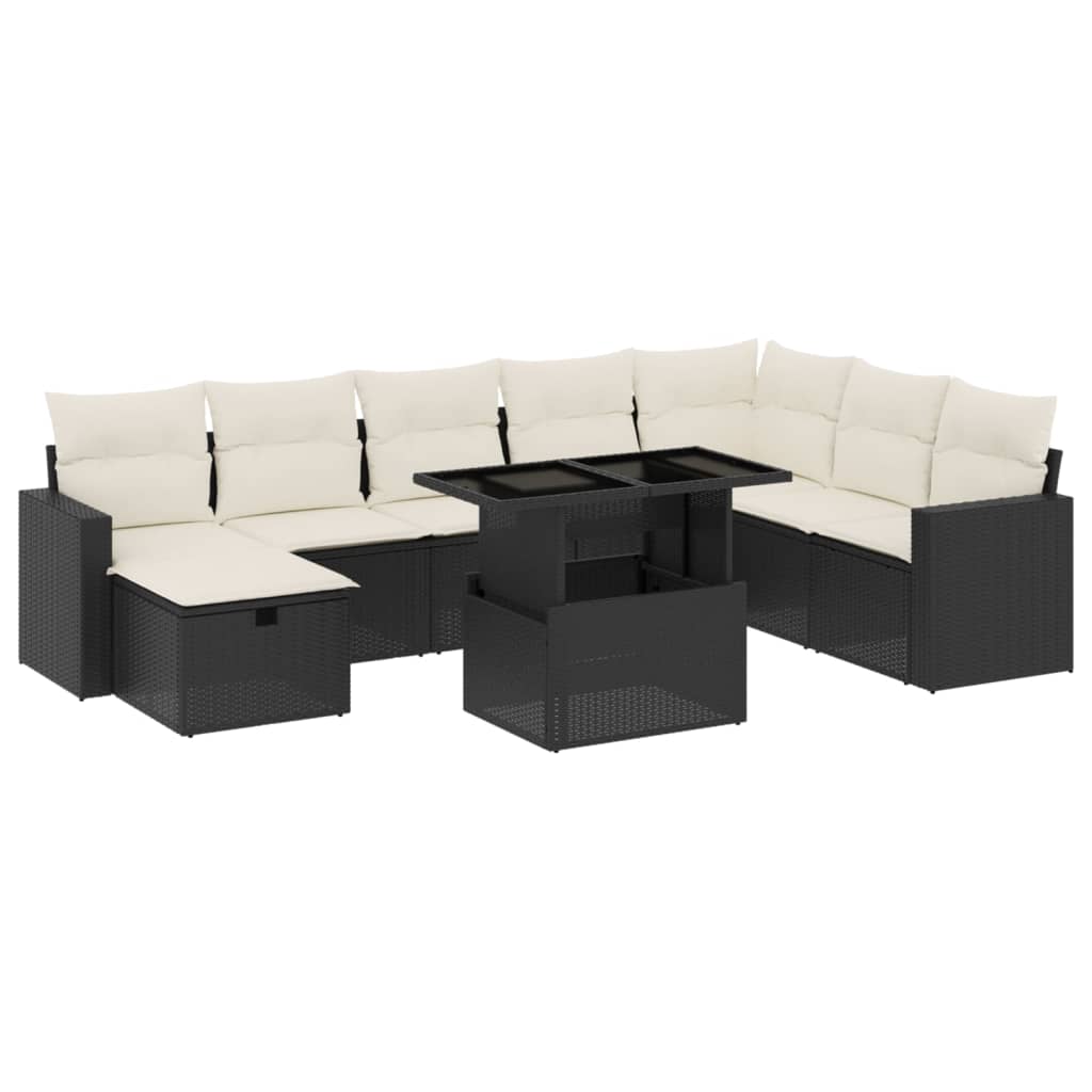 Set mobilier de grădină cu perne, 9 piese, negru, poliratan GartenMobel Dekor