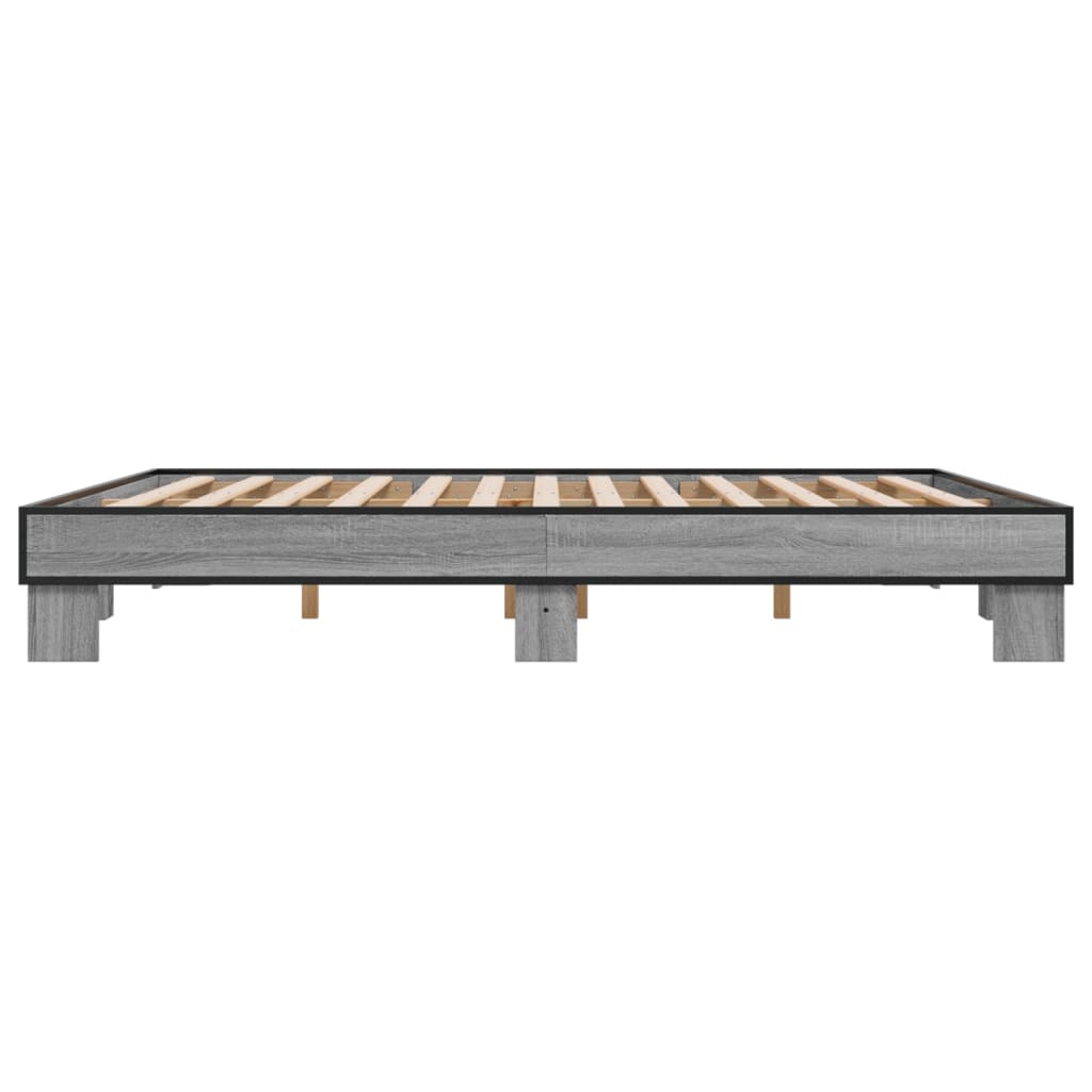 Cadru de pat, gri sonoma, 160x200 cm, lemn prelucrat și metal GartenMobel Dekor
