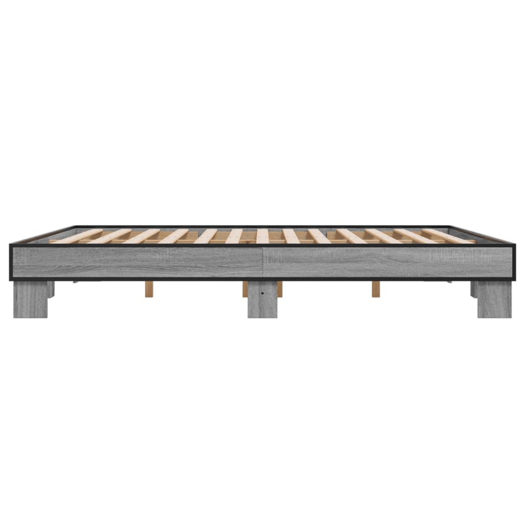 Cadru de pat, gri sonoma, 200x200 cm, lemn prelucrat și metal GartenMobel Dekor