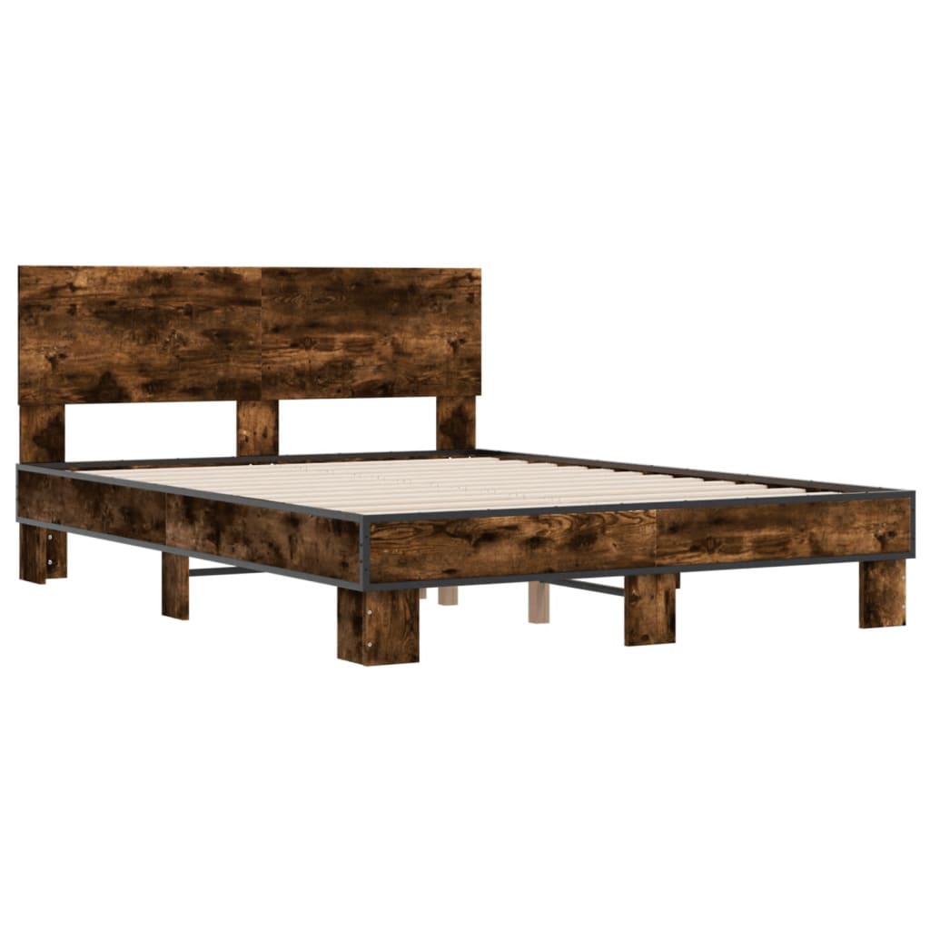 Cadru de pat, stejar afumat 140x190 cm lemn prelucrat și metal GartenMobel Dekor